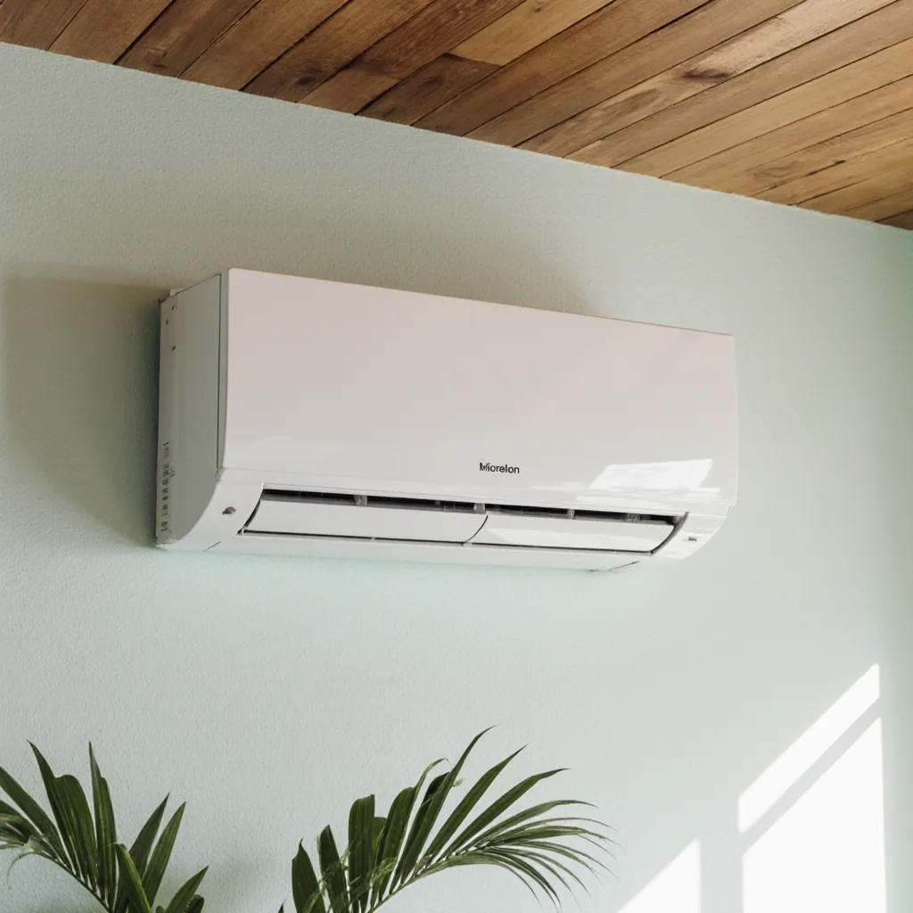 Climatiseur split mural posé sur un mur intérieur clair